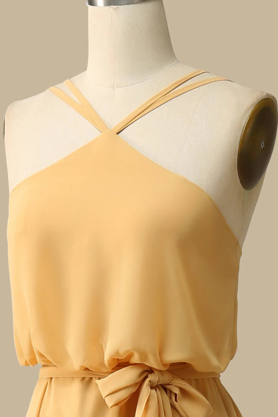 Blouson-Style Halter Chiffon Maxi Dress in Mustard Simple gentle grand and beautiful