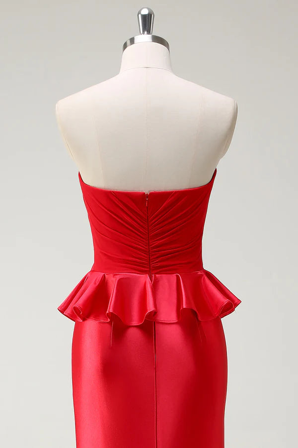 Red Sweetheart Mermaid Long Prom Dress with Slit simple gentle atmospheric and unique desi Bring summer colors to enhance whiteness