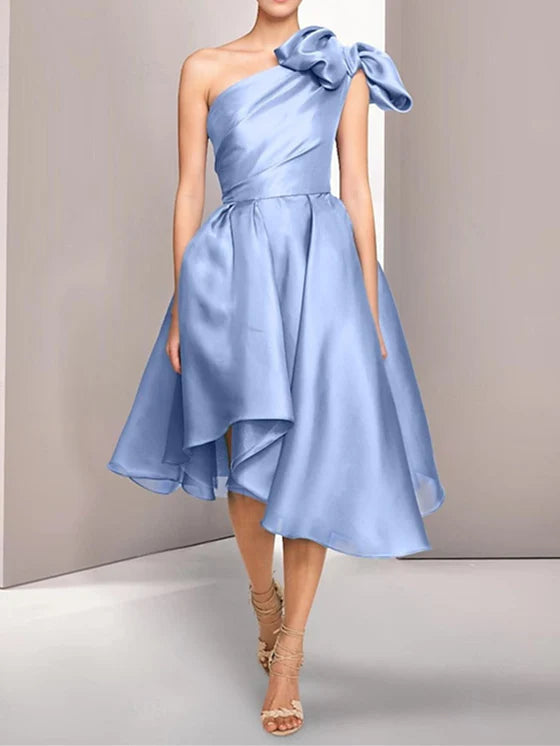 Princess One Shoulder Sleeveless Tea-Length Cocktail Dresses with Slit Sequin Simple gentle beautiful and unique design