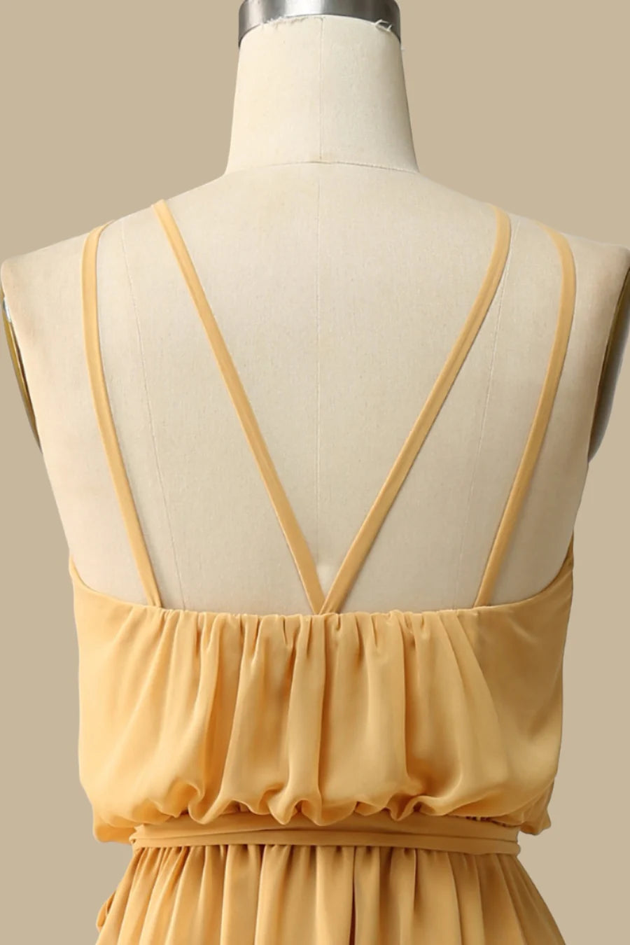 Blouson-Style Halter Chiffon Maxi Dress in Mustard Simple gentle grand and beautiful