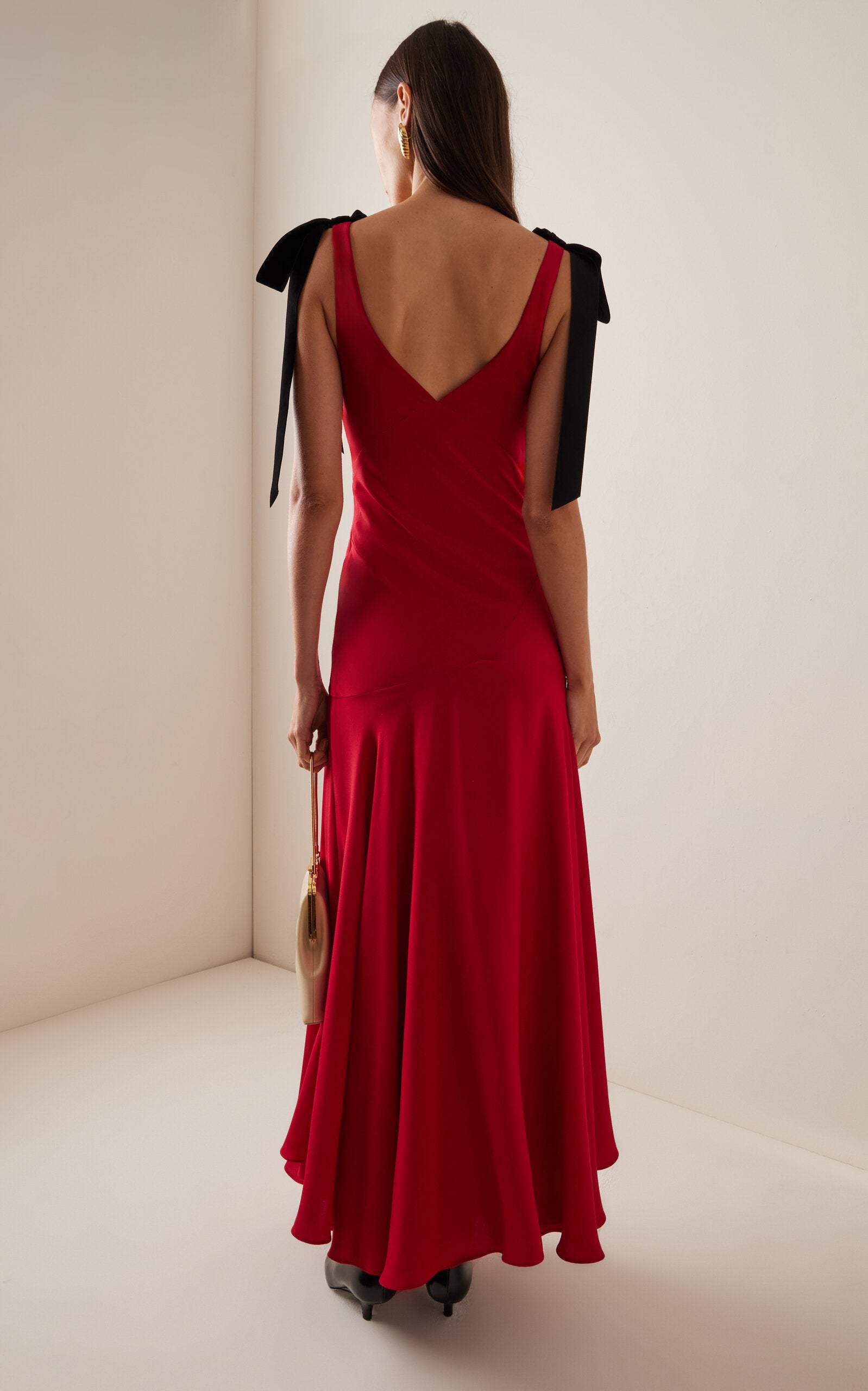 Party Dresses Exclusive Bow-Detailed Silk Crepe Maxi Dress Gentle beautiful and grand