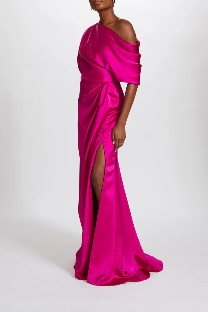 Fluid Satin Off-the-Shoulder Gown Simple atmospheric beautiful and unique design