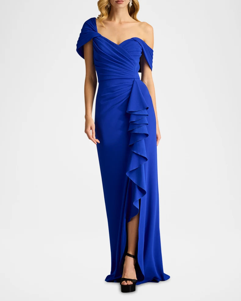 Charming and unique design Beautiful generous simple Off-Shoulder Pleated Ruffle Gown