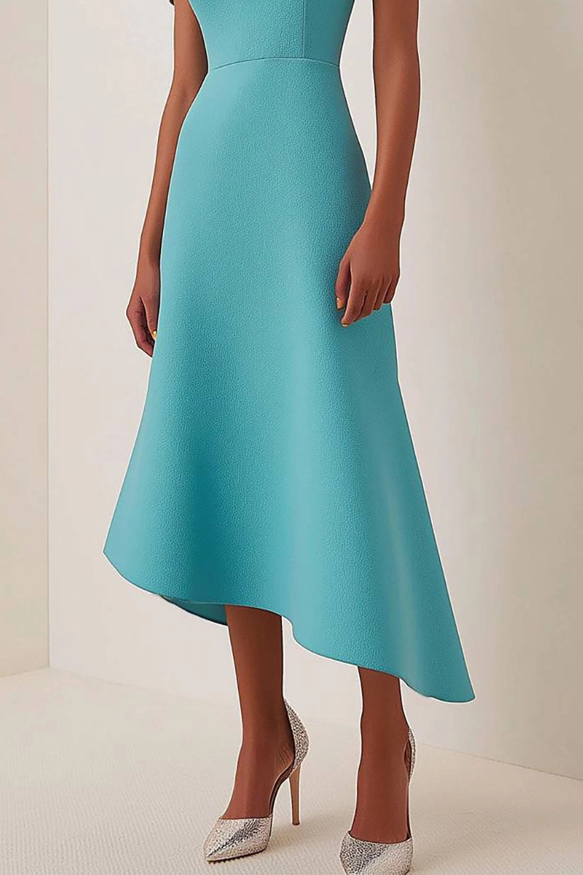 Simple beautiful generous and full of charm Prom Dress Wedding Guest Cyan Dress Asymmetrical Petal Sleeve Drape Midi Dress