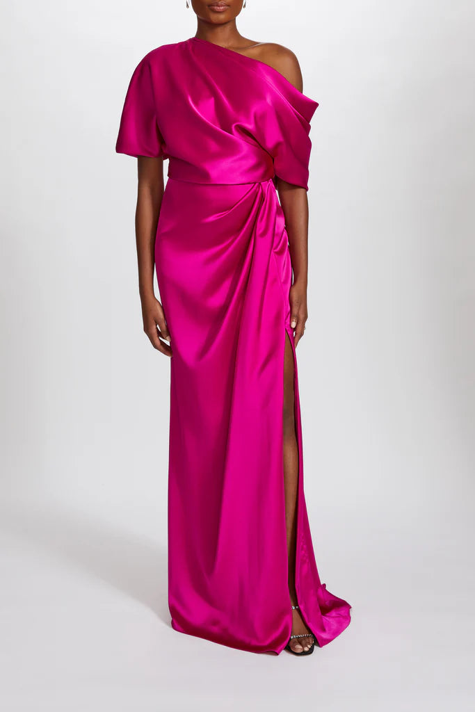 Fluid Satin Off-the-Shoulder Gown Simple atmospheric beautiful and unique design