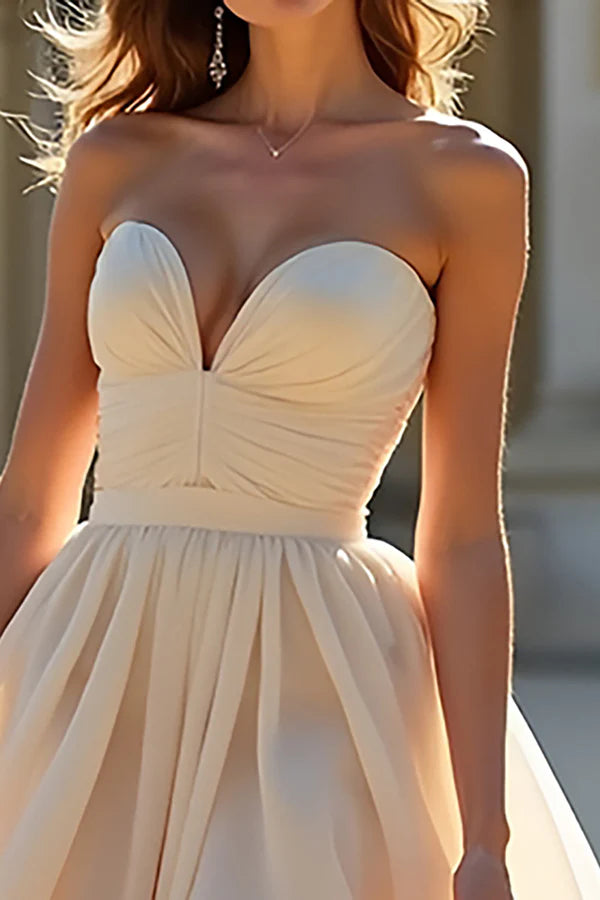Champagne A Line Strapless Long Prom Dress With Ruffles simple gentle atmospheric and unique desi Bring summer colors to enhance whiteness