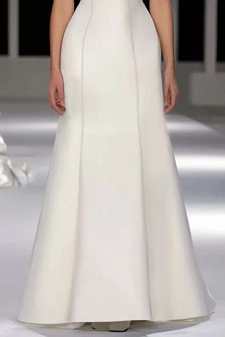 Formal Evening Dress White Strapless Black Waistband Floor-Length Gown