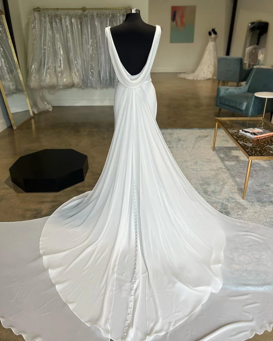 Cowl Neck Open Back Mermaid Long Wedding Dress