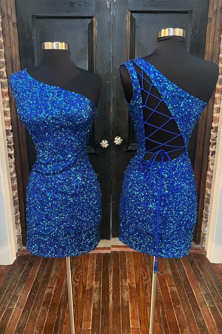 Sparkle Blue Sequin One Shoulder Bodycon Party Dress Homecoming Dresses