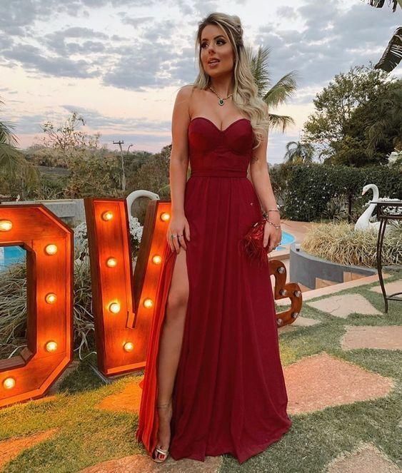 Sweetheart long prom dress with split