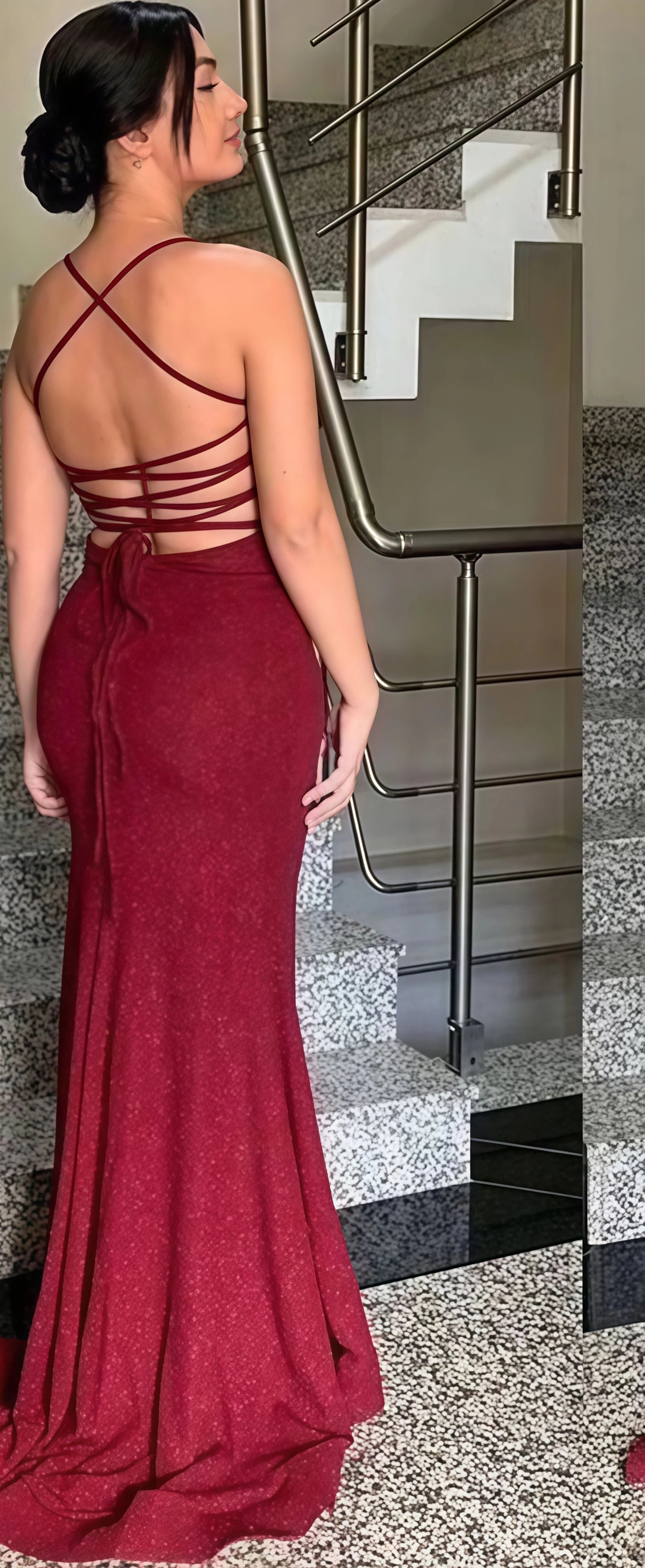 Sexy Mermaid Beautiful elegant and unique design Prom Dress Burgundy Sheath Prom Dress Cross Back Party Dress