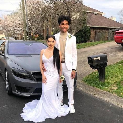 A-line V Neck White Prom Dress Simple atmospheric gentle