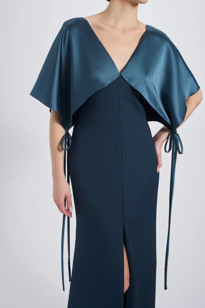 Cape Fluid Satin Gown Hammered Satin Gathered Dress Simple atmospheric beautiful and unique desig