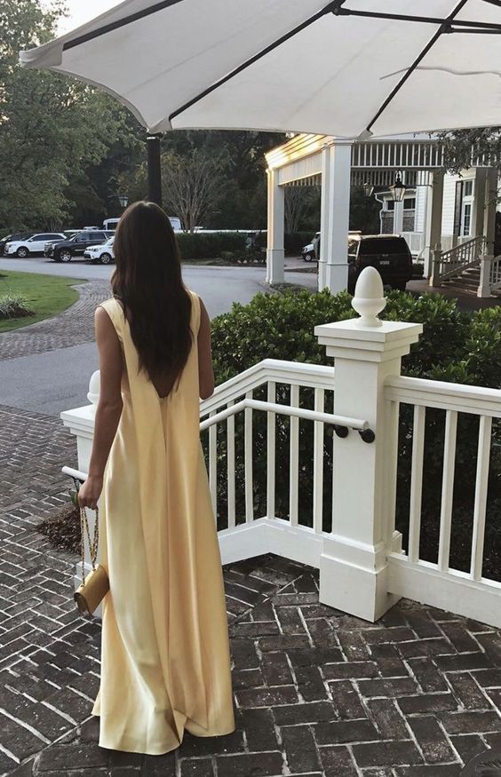 Simple A Line V neckline Yellow Long Prom Dresses