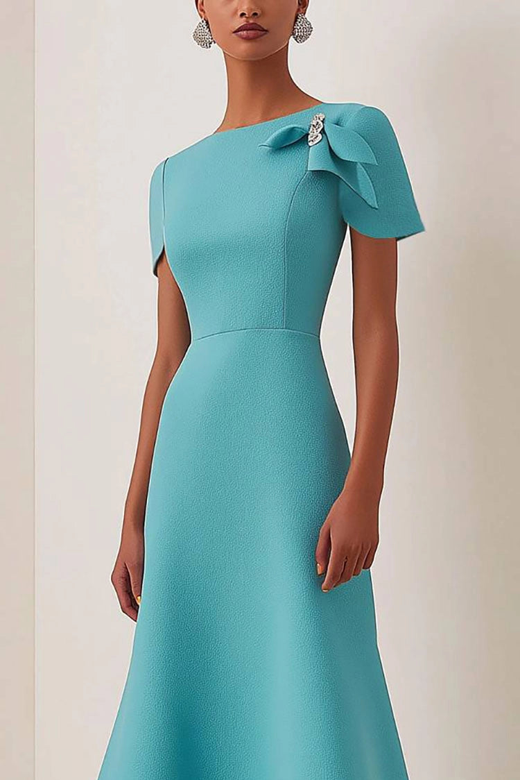 Simple beautiful generous and full of charm Prom Dress Wedding Guest Cyan Dress Asymmetrical Petal Sleeve Drape Midi Dress