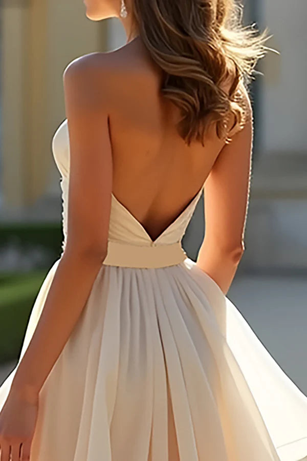 Champagne A Line Strapless Long Prom Dress With Ruffles simple gentle atmospheric and unique desi Bring summer colors to enhance whiteness