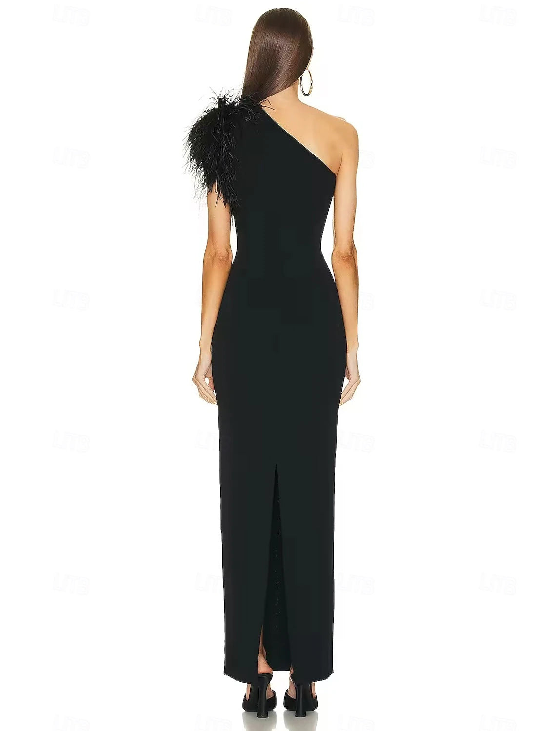 Sheath / Column Evening Gown Elegant Dress Evening Party Black Tie Gala Ankle Length Sleeveless One Shoulder Wednesday Addams Family Cotton Blend Backless with Feather Slit