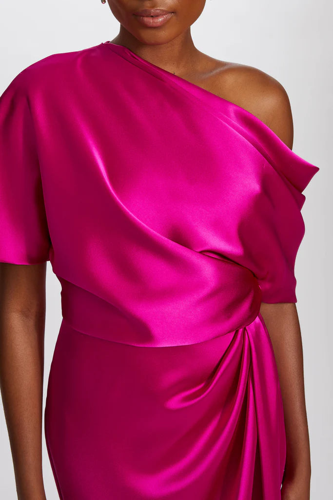 Fluid Satin Off-the-Shoulder Gown Simple atmospheric beautiful and unique design