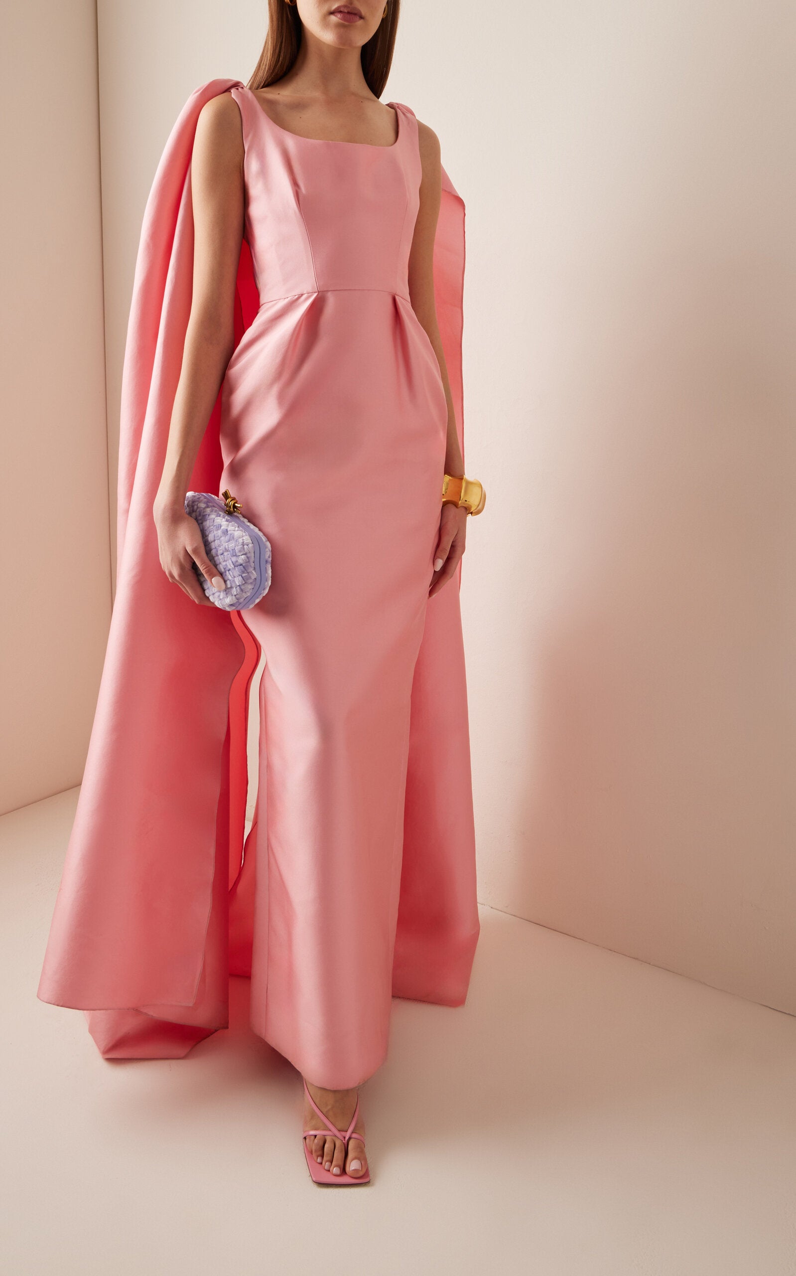 Party Dresses Cape-Effect Silk-Blend Gown Gentle beautiful and grand