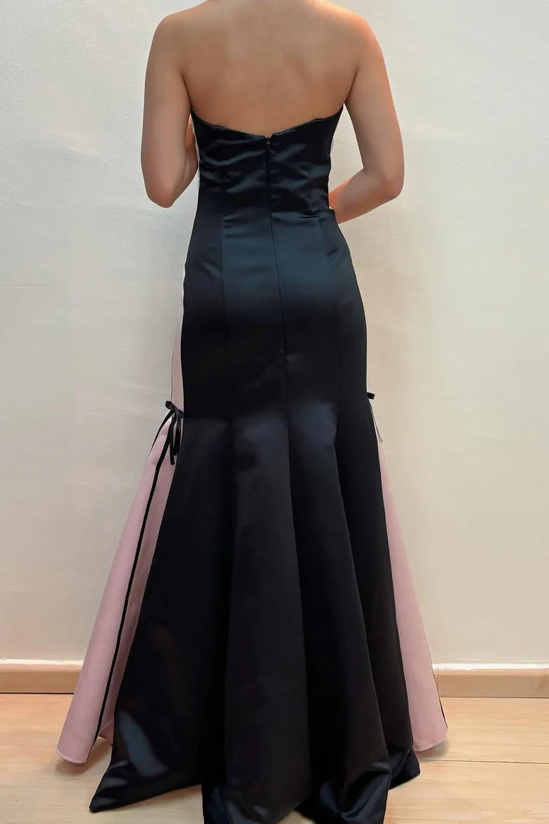 Strapless Sleeveless A-Line Scoop Satin Long Prom Formal Dress