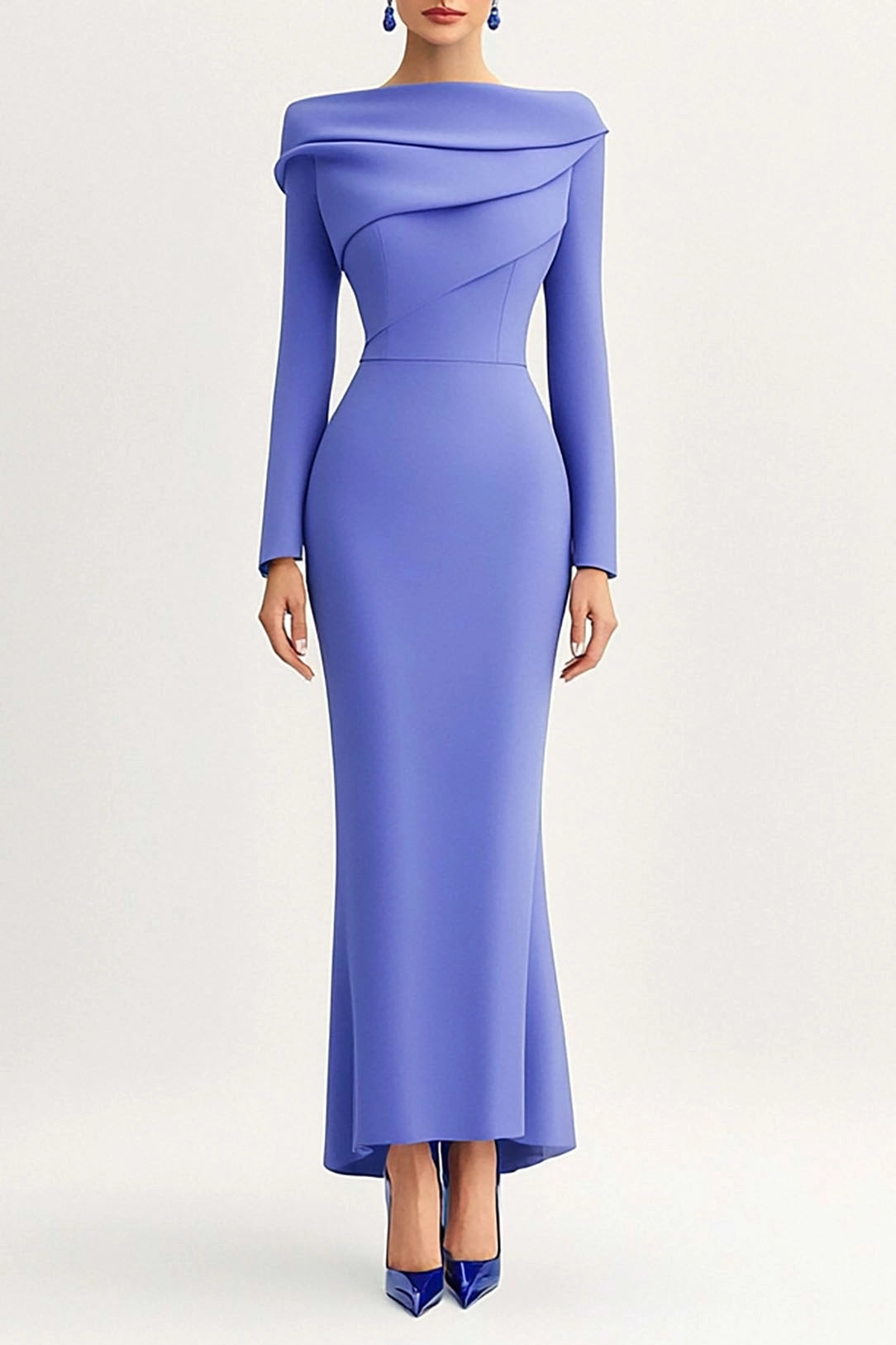 Elegant Purple Dress Long Sleeve Layered Slim Maxi Dress Mother of the Bride Dress