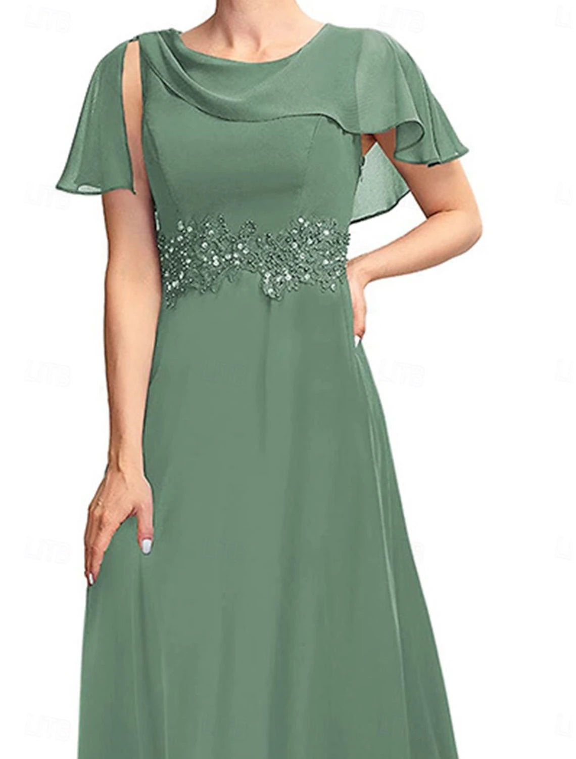 Dress Mother of the Bride Dress Elegant Simple Crew Neck Ankle Length Polyester Short Sleeve with Lace Solid Color