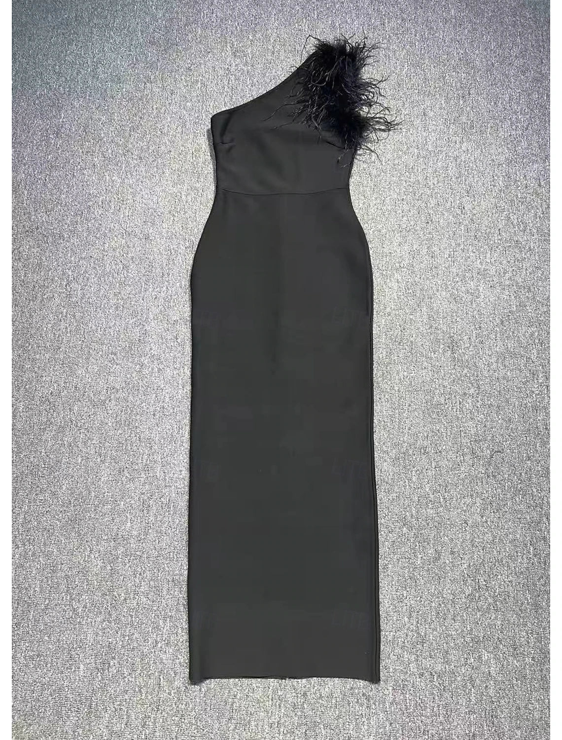 Sheath / Column Evening Gown Elegant Dress Evening Party Black Tie Gala Ankle Length Sleeveless One Shoulder Wednesday Addams Family Cotton Blend Backless with Feather Slit