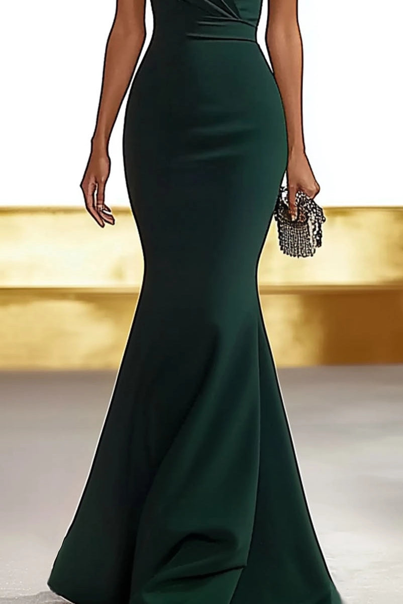 Formal Deep Green Dress V-Neck Flutter Sleeves Sheath Maxi Dress Mother of the Bride Dress