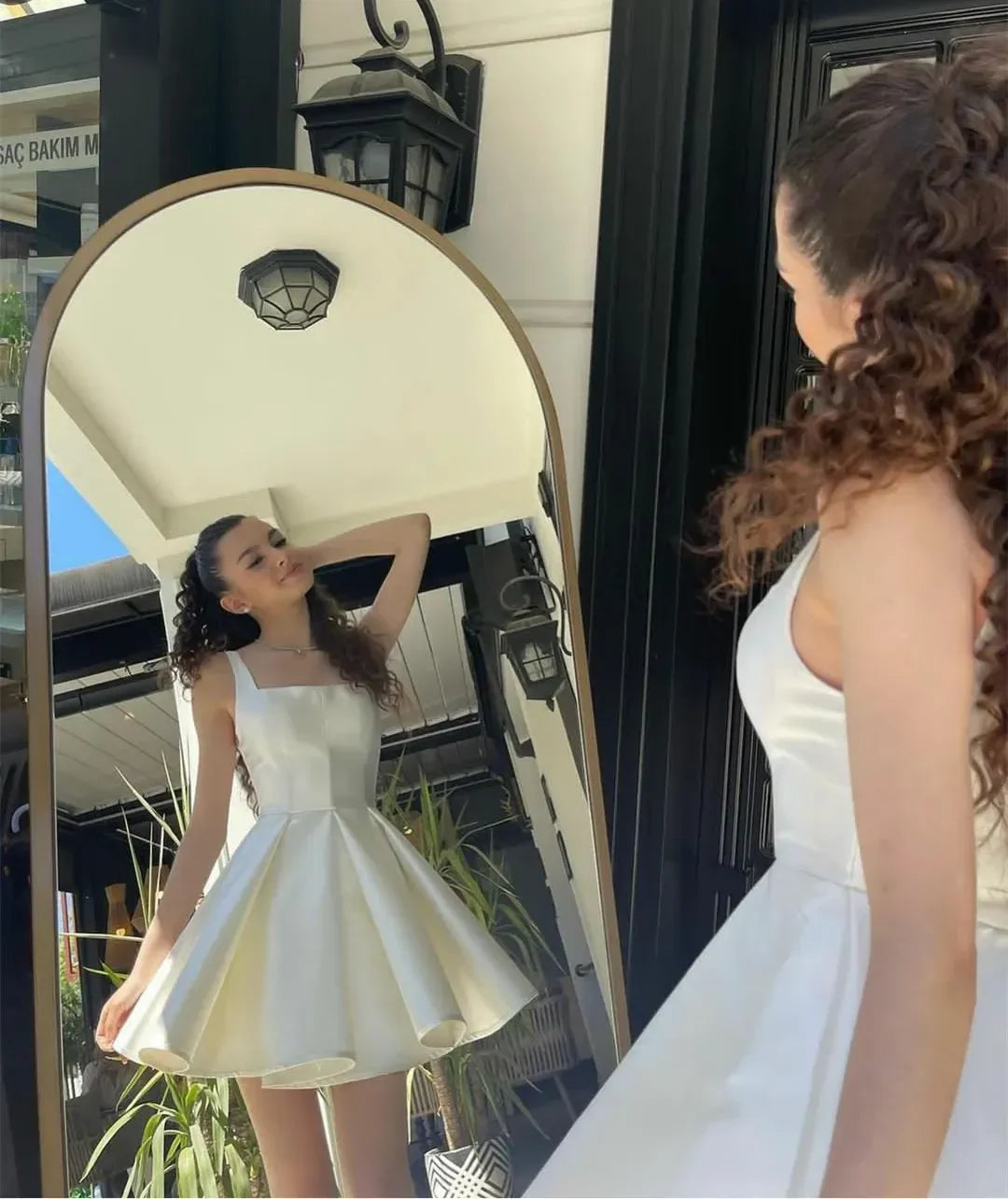 Elegant Short Homecoming Dresses Square Collar Satin Sleeveless A Line Mini Length Custom Made Female Dress