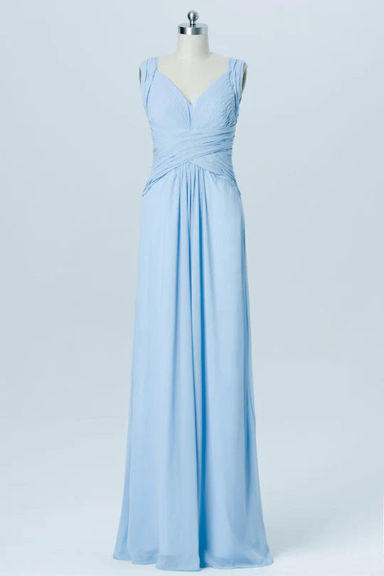 Chiffon V-Neck Banded Waist Bridesmaid Dress