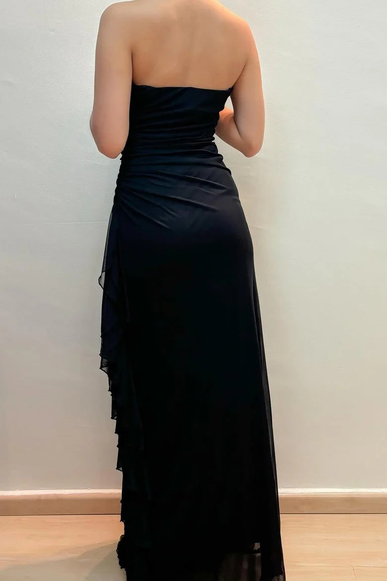 A-Line Strapless Empire-Waist Pleats Appliques Long Prom Dress