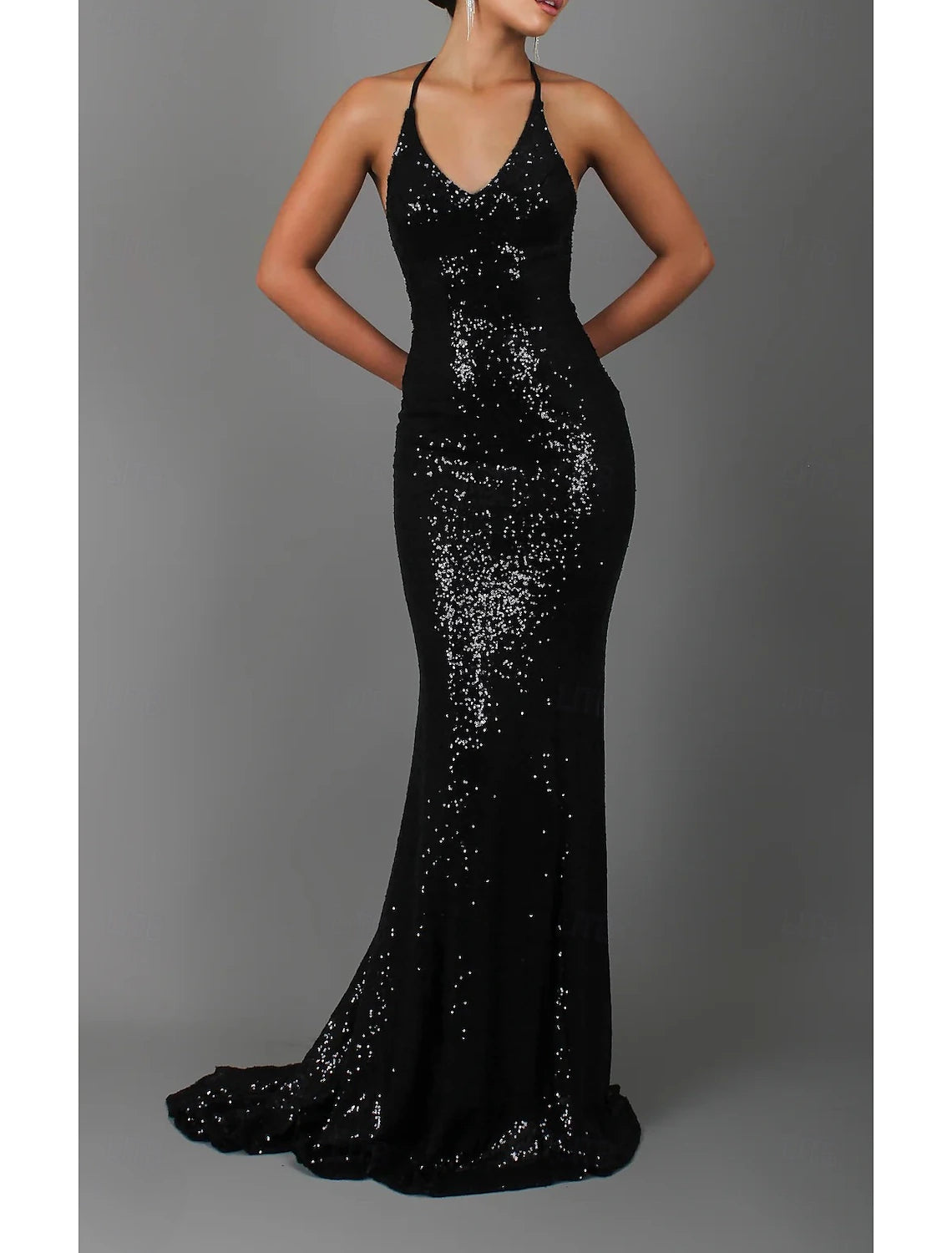 Black Sequin Strapless Dress Sparkling Sequins Elegant Fitted Mermaid Gown Evening Banquet Ball Gown