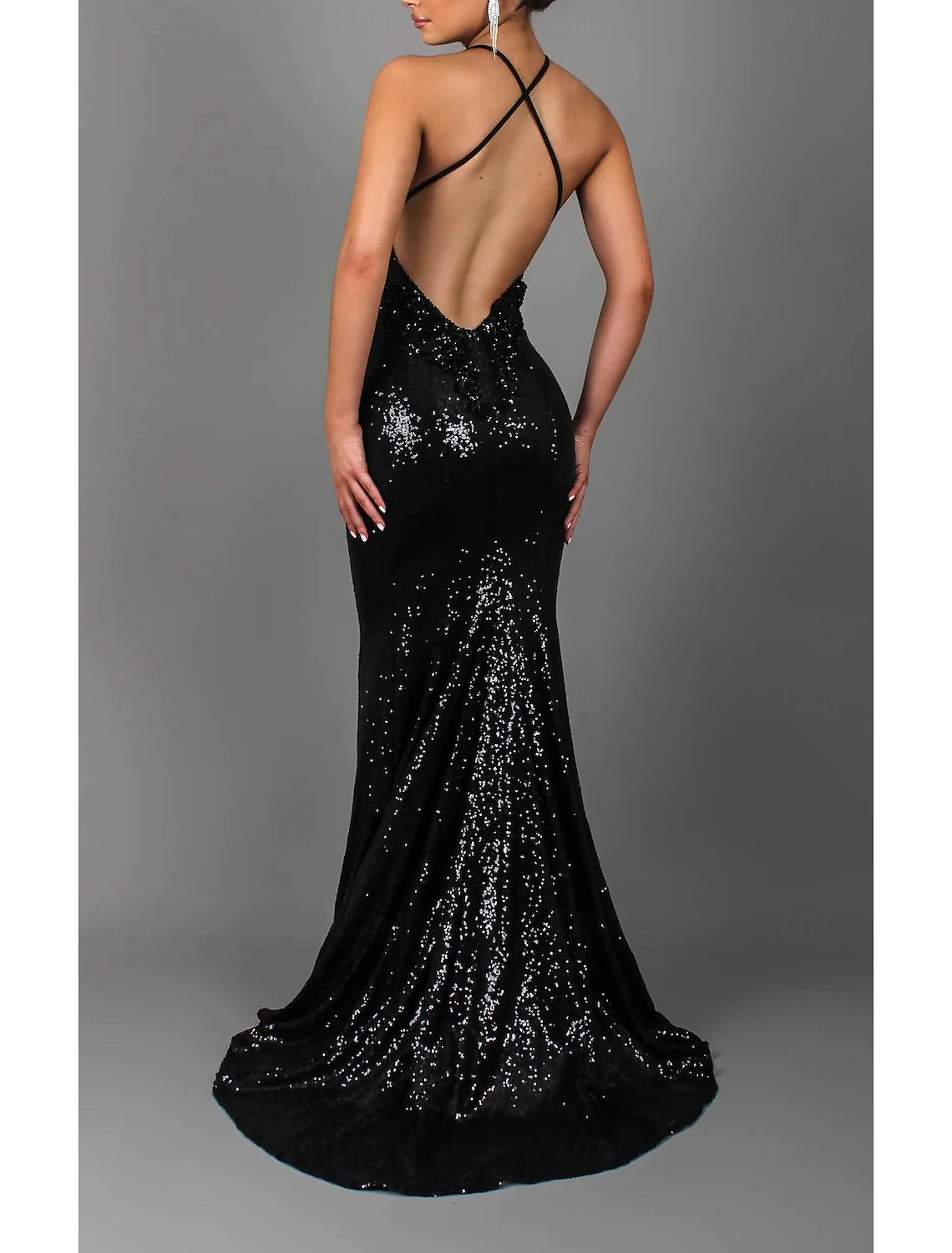 Black Sequin Strapless Dress Sparkling Sequins Elegant Fitted Mermaid Gown Evening Banquet Ball Gown