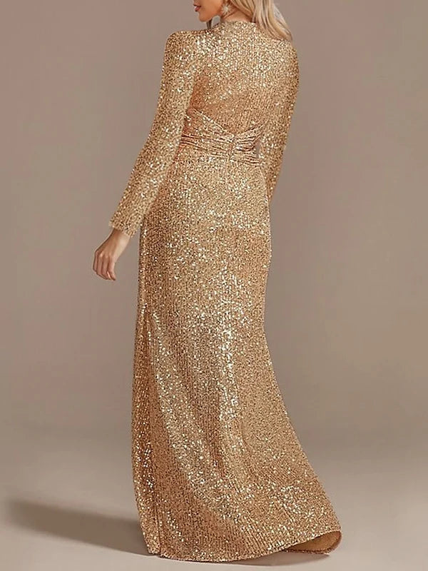 Trumpet V-Neck Long Sleeves Floor-Length Party Cocktail Dress with Sequins Simple gentle beautiful and unique design