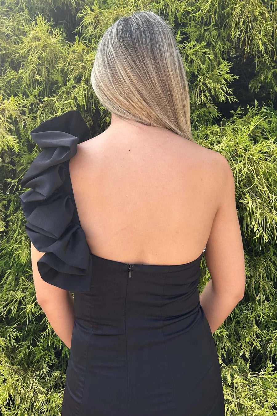 One Shoulder Mermaid Pleated Side Slit Formal Prom Dress