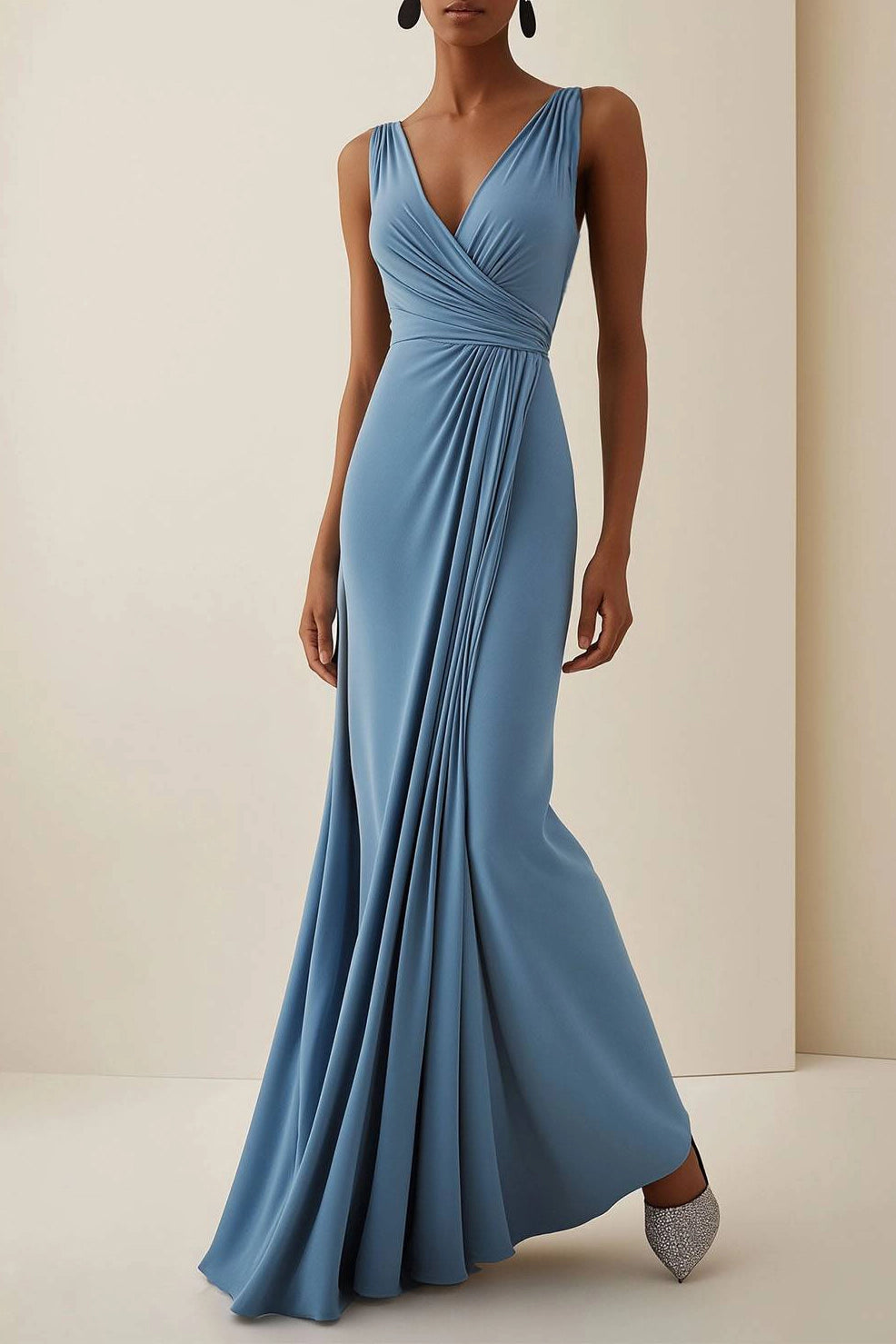 Wedding Guest Party Dress Light Blue Sleeveless Pleated Maxi Dress Simple beautiful generous and full of charm