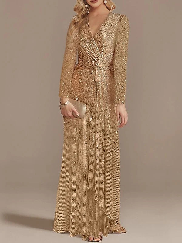 Trumpet V-Neck Long Sleeves Floor-Length Party Cocktail Dress with Sequins Simple gentle beautiful and unique design