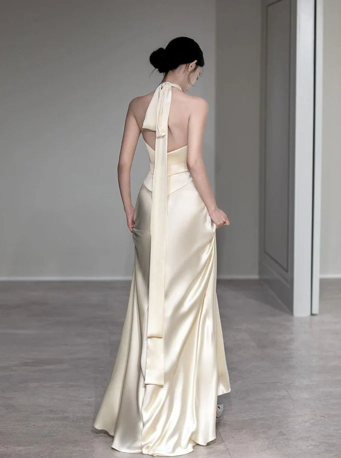 Backless Halter Long Prom Dress Elegant Evening Party Dress