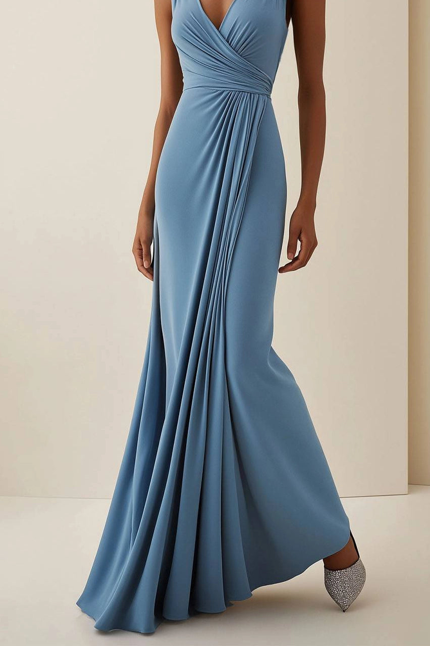 Wedding Guest Party Dress Light Blue Sleeveless Pleated Maxi Dress Simple beautiful generous and full of charm
