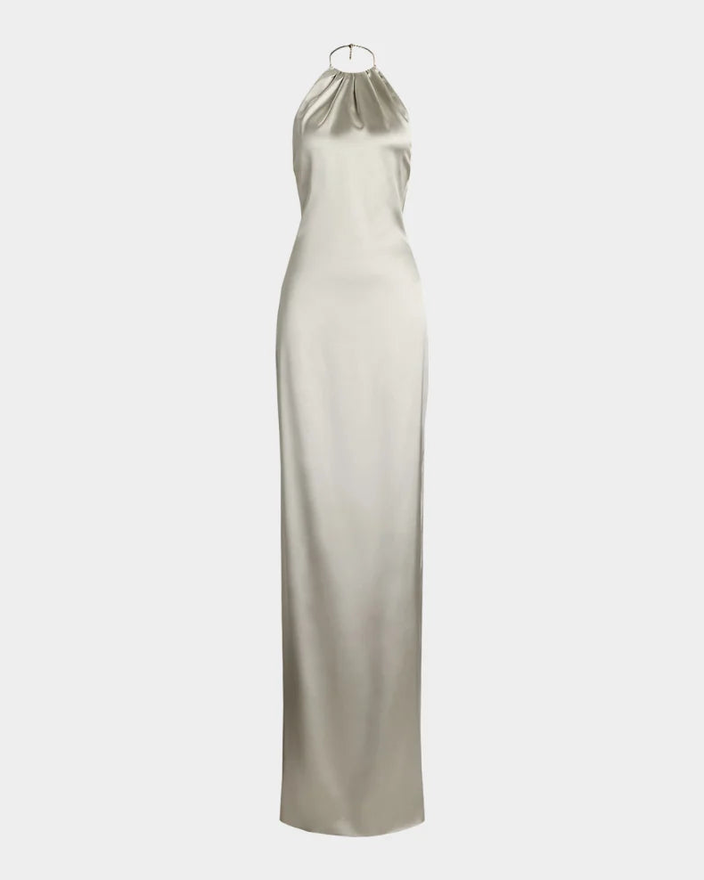 Corra Lux Stretch Satin Sleeveless Halter Gown Charming and unique design Beautiful generous simple