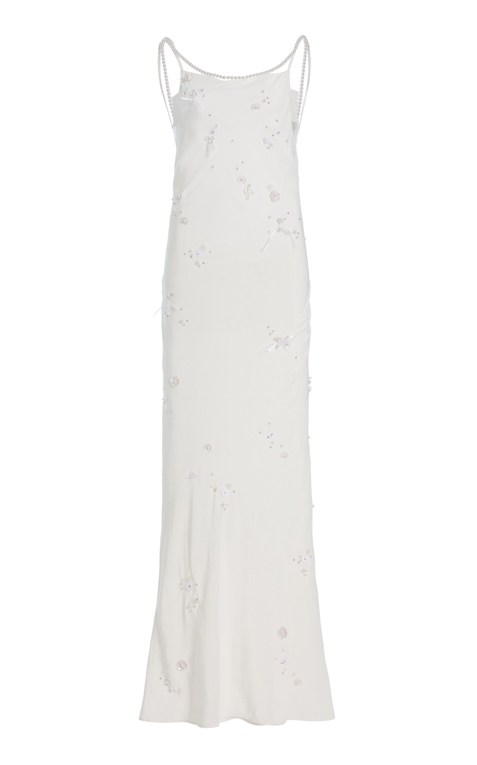 Pearl-Embroidered Silk Maxi Slip Dress