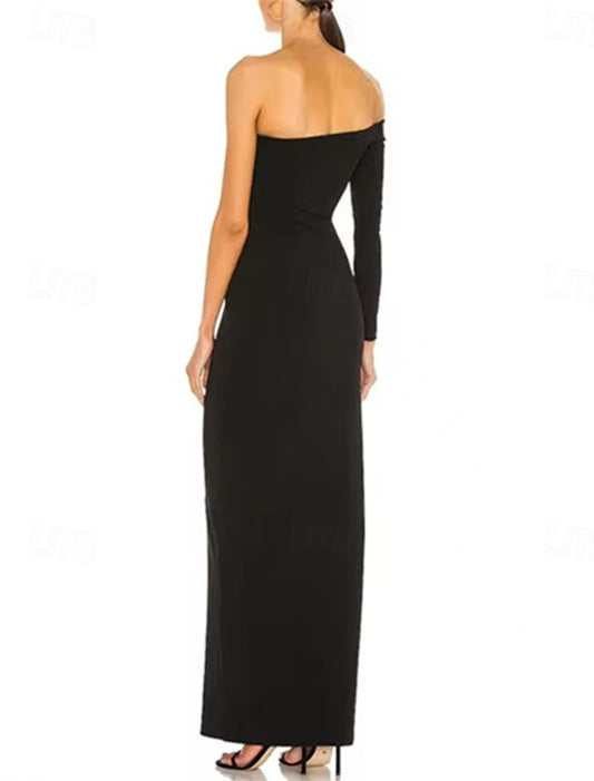 Mermaid / Trumpet Evening Gown Elegant Dress Evening Party Black Tie Gala Floor Length Sleeveless One Shoulder Wednesday Addams Family Cotton Blend Backless with Slit Butterfly