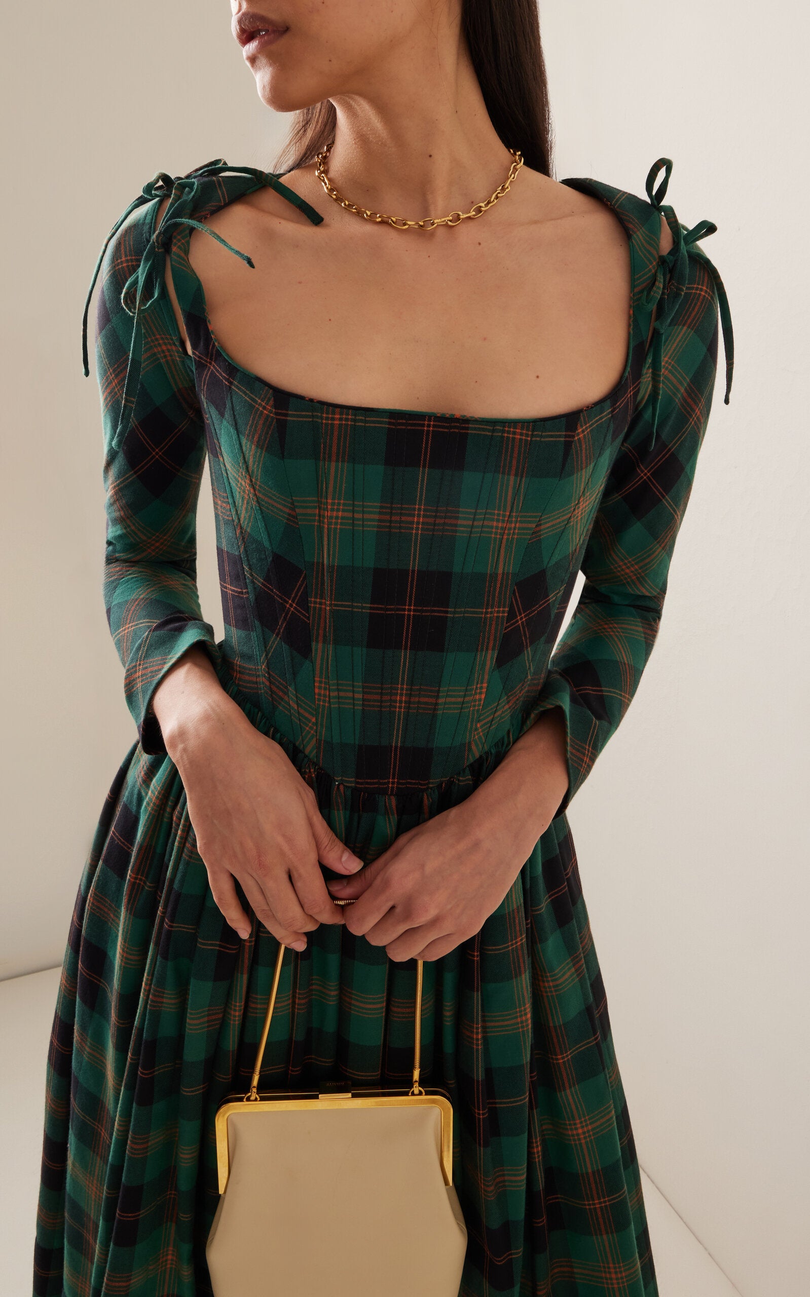 Convertible Plaid Cotton Midi Dress Full of charm simple and atmospheric