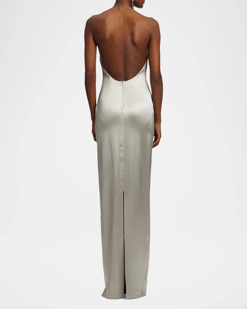 Corra Lux Stretch Satin Sleeveless Halter Gown Charming and unique design Beautiful generous simple