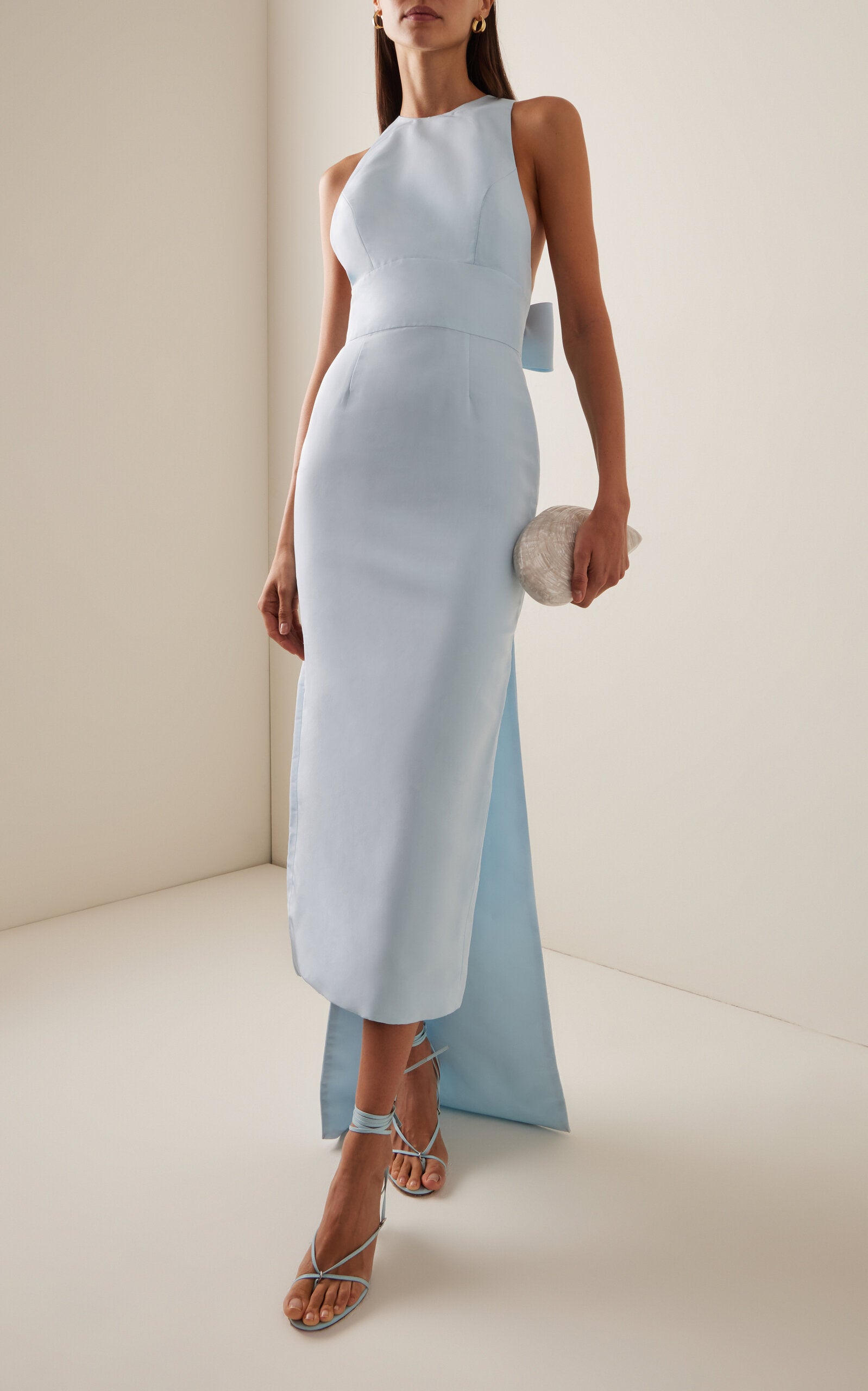 Cut-Out Tie-Detailed Silk Faille Column Gown