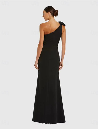 Mermaid / Trumpet Evening Gown Elegant Dress Evening Party Black Tie Gala Floor Length Sleeveless One Shoulder Wednesday Addams Family Cotton Blend Backless with Slit Butterfly