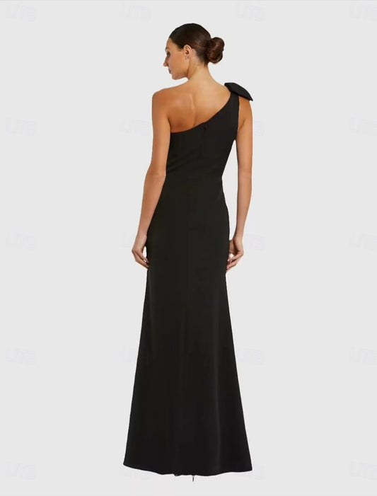 Mermaid / Trumpet Evening Gown Elegant Dress Evening Party Black Tie Gala Floor Length Sleeveless One Shoulder Wednesday Addams Family Cotton Blend Backless with Slit Butterfly