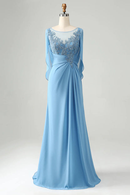 Mermaid Beaded Cap Sleeves Mother of the Bride Dress with Appliques