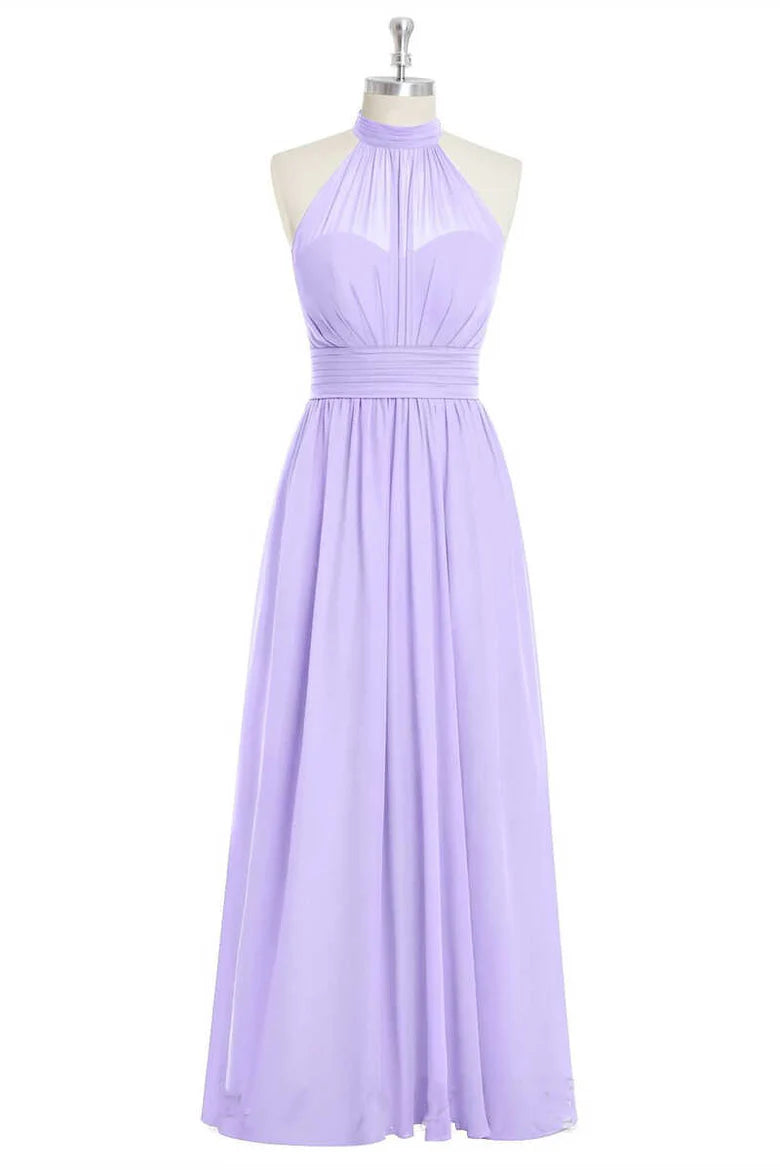 Chiffon Halter A-Line Long Bridesmaid Dress Gentle beautiful and generous