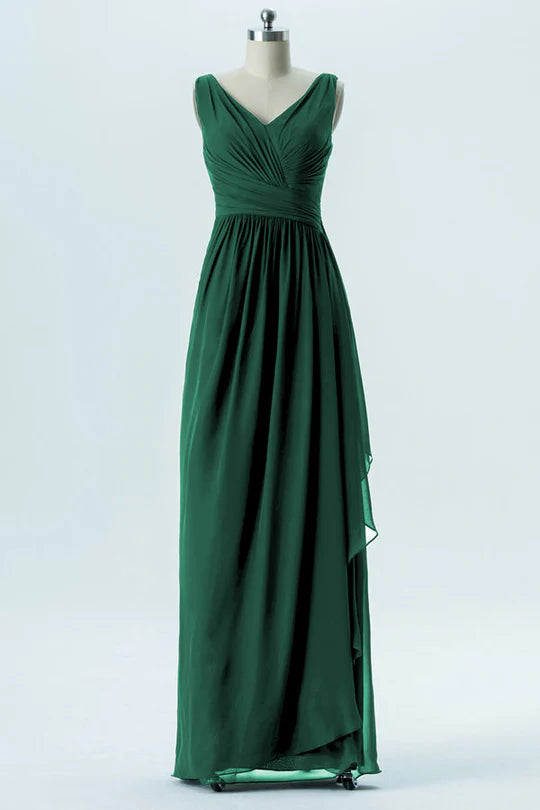 Hunter Green Chiffon Sleeveless Ruffled Bridesmaid Dress